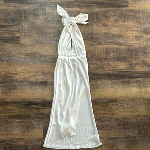 Hello Molly White Satin Halter Tie Around the Neck Midi Dress